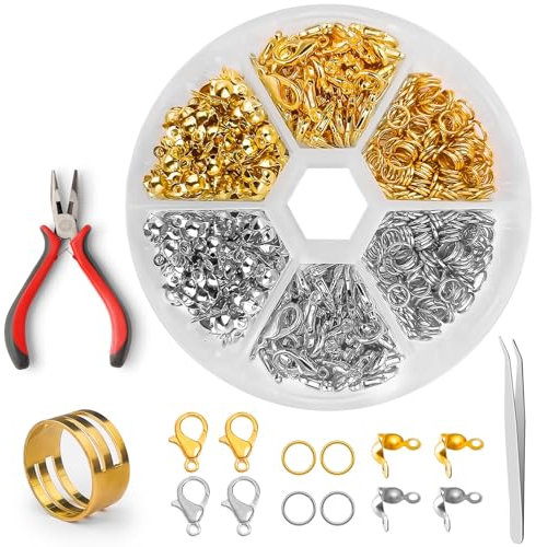 Realure 600 Pcs Lobster Clasps for Bracelet Making Set, Bracelet Clasps and Closures with Open Jump Rings Connectors & Tweezer, for Jewellery DIY Craft Necklace Making (Gold and Silver)