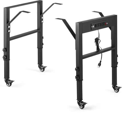 40 cm tiefer Werkbankrahmen, höhenverstellbar von 72,4 cm bis 85,9 cm, Set mit 4 Metallrädern mit Bremsen, robuste Möbelbeine für Arbeitszimmer (Steckdosen/Rad)