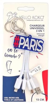 Câble téléphone portable Yello Koko Andy USBA USBC Micro Light 15cm FR Paris blanc