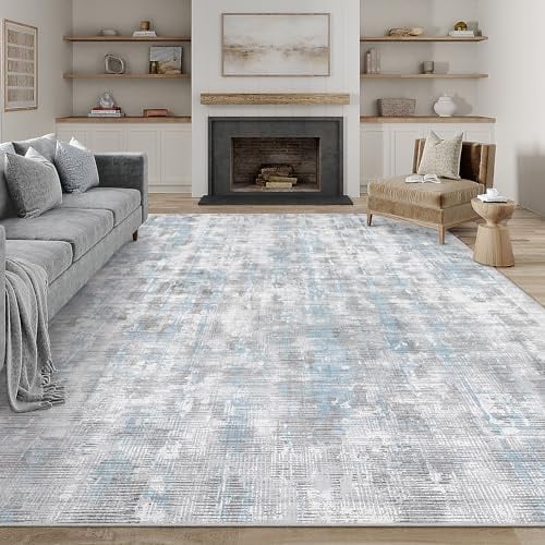 PureCozy Grau Blau Teppich Wohnzimmer 300x400cm Waschbar Kurzflor | Waschbar Boho Teppich,Rutschfest, Weich, Kurzflorig, für Wohnzimmerteppich,Schlafzimmer,Esszimmer,Büro,Kinderzimmer
