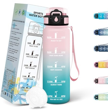 Mulbijeo Gourde 500Ml, Verrouillage Sécurisé, Bouteille D'eau Enfant, Conception Étanche, Bouteille Sport, Réutilisable, Gourde Graduée pour 1 Journee pour Sports, Vélo, Travail, L'école, Yoga