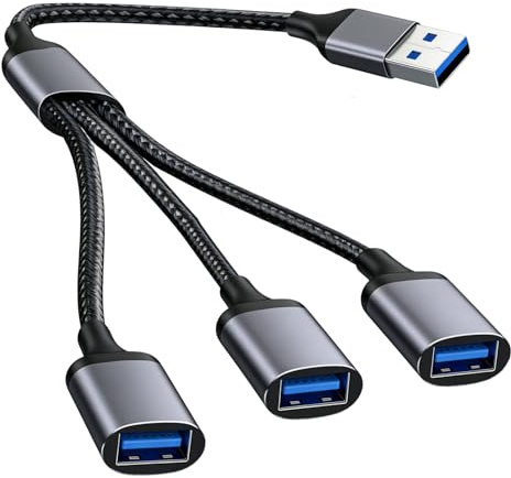 Dewlawn Câble USB 2.0 Splitter 3 Ports, Adaptateur USB-A 1 Mâle à 3 Femelle, Adaptateur Répartiteur USB2.0 pour Ordinateur Portable, Consoles de Jeux, Clavier et Souris