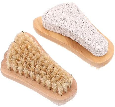 JHKNNK 2 Stück Fußbürsten mit Holzgriff und Naturborsten Bimsstein Peeling zur Hornhautentfernung Fußmassage Nass Trocken Pediküre Werkzeug für Fußpflege und Reisen