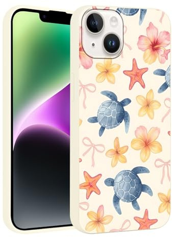 Tivkofk Summer Beachy Phone Case for iPhone 13/iPhone 14 6.1'', Cute Turtle Ocean Floral Bow Girly Aesthetic Pattern Case, Slim Soft Silicone Shockproof Protective Cover for Girls Women Men