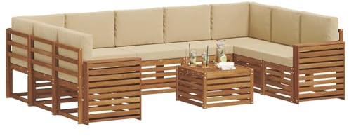 vidaXL Sofagarnituren 10 pcs Natur und Beige Massivholz Akazie, Moderner Garten-Sofa, robuster Sitzbereich, stilvolle Lounge-Möbel für entspannte Terrasse