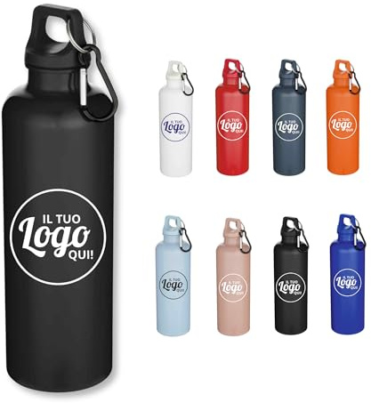 Set 25 Borracce Ecologica Personalizzabili, Made in Italy - 750ml in PET Riciclato Certificato RCS – Kit Personalizzato - Leggera con Moschettone e Tappo a Vite – Per Sport e Ufficio (25, Nera)