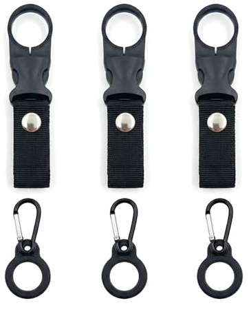 JIRVEX 6 Stück Flaschenhalter Gürtel Schwarz Set Nylon Clips mit Karabiner Wasserflaschen Halter für Rucksack Outdoor Tasche