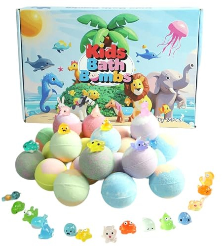 Bain Moussant Boules avec Jouet Surprise, 24 Pièces Nettoyant Corporel Relaxant, Bulles Parfumées avec Animaux, Pour Maison Voyage Filles Garçons Spa