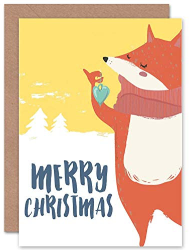Wee Blue Coo Fuchs Hält Christbaumkugel Weihnachtskarte
