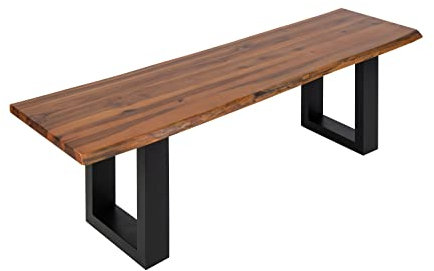 SAM Sitzbank 140x40 cm Esra, Akazien-Holz, Massive Holzbank, Baumkantenbank mit schwarz lackierten Metallbeinen