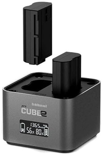 Hahnel ProCube 2 Compatible with Nikon DSLR - Dual Twin Battery Charger for EN-EL14, EN-EL15 – Built-in USB Charging Ports & AA Slots – Smart LCD Display with Top Up Charge - 12V Car Lead Included