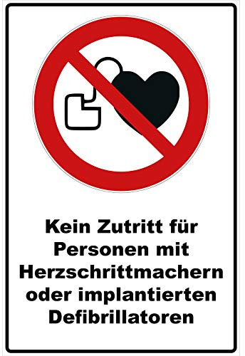 Schild Kein Zutritt für Personen mit Herzschrittmachern oder implantierten Defibrillatoren Schild Verbotszeichen mehrfarbig 30 x 20 x 0,3 cm Hartschaumplatte