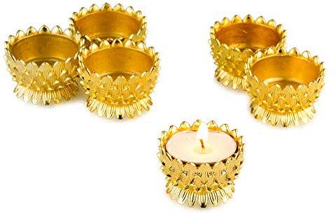 Sziqiqi 6 Stück Lotus Ghee Lampenhalter Butterlampe Teelichthalter Tibetanische Kupfer Öllampe Altar Zubehör Gold