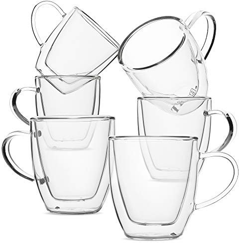 BTaT- Small Espresso Cups, Demitasse Cups Set of 6 (2.0 oz, 60 ml), Double Wall Glass Coffee Mugs, Cappuccino Cups, Latte Cups, Clear Tea Cup