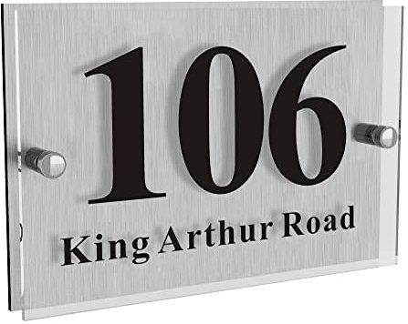 House Numbers Plaques for Outside Door Number Plaques for Wall Screw On Modern Door Sign House Number Plates Glass Effect Acrylic Aluminium Sign 195mm X 130mm(Rectangle)