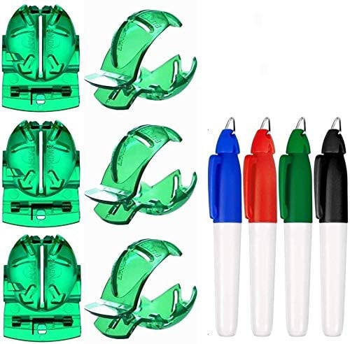 Dadabig 6 Stück Golf Alignment Tool, Golf Ball Liner Marker Golfball Strichzeichnung Golfball Ausrichtungswerkzeug Liner Kugelmarkierung Clips für grafische Markierungen Linie mit 4 Golf Marker (Grün)