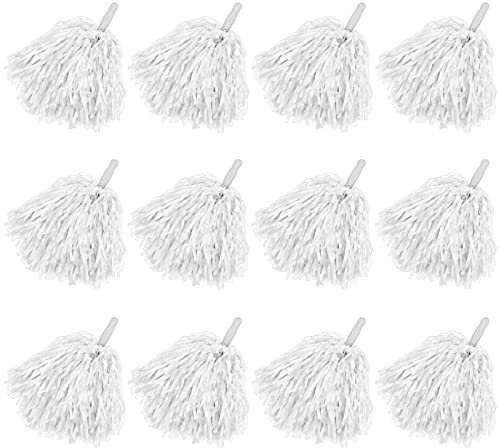 Faxco Kunststoff-Pompons, Cheerleading-Pompons, Sport, Tanz, Kunststoff-Pompons für Fans, Cheering Squad, Cheering Team, Weiß, 12 Stück