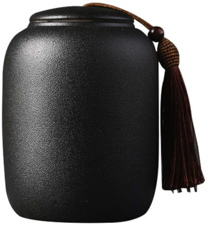 Gets Ceramic Tea Jar Vintage Chinese Style Storage Jars Tea Tins Cans Black Canister Traditional Tea Caddy Sealed Lids Home Kitchen Dining Decoration (14.5 * 9.5cm)