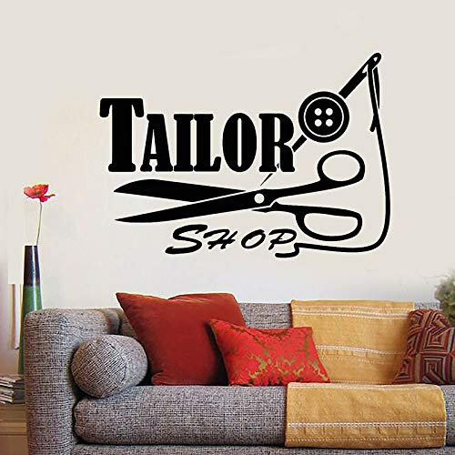 NSRJDSYT Vinyl Wandtattoo Schneider Shop Logo Fäden Nadel Schere Wandaufkleber Nähstudio Fenster Dekor abnehmbare Tapete 42x30cm