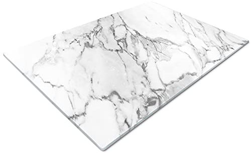 Glass Chopping Board 50 x 40 | Kitchen Worktop Protector | Multifunctional Cutting Board | Work Top Savers | Kitchen Accessories | Extra Large | Marble Effect Grey White