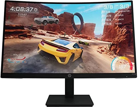 HP X27qc Gaming Monitor Curvo da 27 pollici, Pannello VA 16:9 QHD 165Hz, 1 ms, Antiriflesso, 350 nits, 3000:1, AMD FreeSync Premium, Low Blue Light, VESA 10x10 cm, HDMI 2.0, Displayport 1.4, Nero