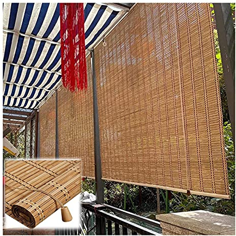 YSJX Bambus Rollo Natur, Bambusrollo wetterfest Fenster-Rollo Raffrollo Lichtdurchlässig, Rollläden Jalousie Sonnenschutz, Decken- oder Wandmontage, Mit Beschlägen (Size : W100xH200cm/39x79in)