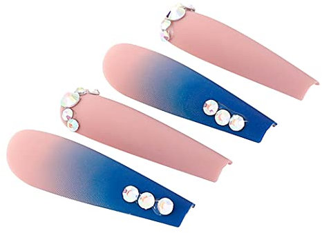 Brishow Künstliche Nägel Lange Strass Press on Nails French Blue Nägel zum Aufkleben Falsche Nägel Full Cover 24pcs für Frauen und Mädchen