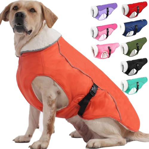 EMUST Hundemantel, Winddichte Hundebekleidung für kaltes Wetter, Reflektierende Wintermäntel für Hunde, Warme Welpenjacke für Kalten Winter, Orange, S