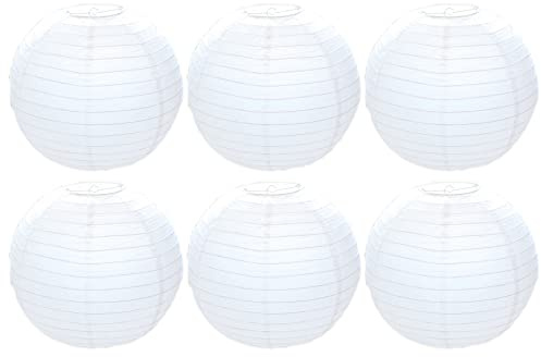 50cm Pack of 6 Round White Paper Light Shade Lantern | Classic Bamboo Style Ribbed Paper Lampshade | Large Circle Ceiling Lightshade Lampshades for Ceiling Lights