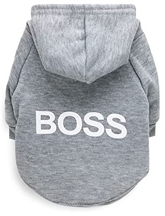 LtuzPet Boss Druck Hund Hoodie - Weiche Fleece Haustier Kleidung Warme Jacke Mantel