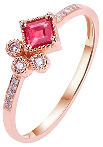 Beydodo Trauringe 750 Rotgold, Damen Ring Schmal mit 0.26ct Rubin, Trauringe Eheringe mit Diamant Nickelfrei Große 47 (15.0)