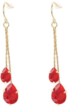 Vissen Lange Ohrringe Vergoldet Rote Strass Hängend Damen Zirkonia Anhänger Vergoldet Kette Ohrringe Nickelfrei Modeschmuck