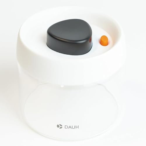 DAUH Vacuum Container | Airtight Sealed Canister - Stackable Food Storage - Coffee Bean Storage – Small Glass - White - 0.4L