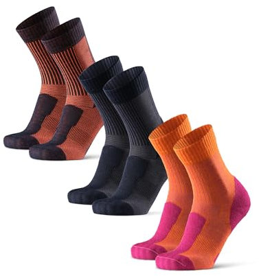 DANISH ENDURANCE Walking Socks Merino Wool, Hiking Socks, for Men & Women, Unisex, 3 Pack, Multicolor (1x Navy/Orange, 1x Fuchsia/Orange, 1x Navy), 9-12
