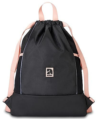AUDETIC Turnbeutel Damen & Herren Schwarz Rosa - Fit - Sportbeutel für Alltag, Festival, Sport - Rucksack Beutel mit Kordelzug und verstellbaren Schulterträgern - Wasserabweisend