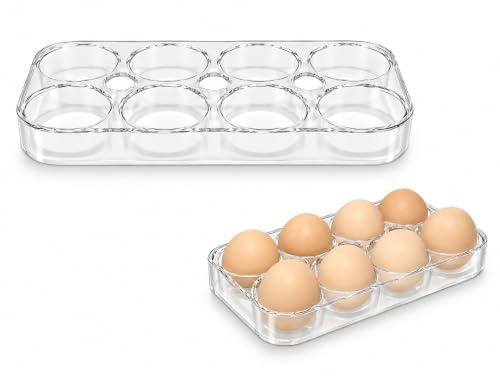 GIONAR Eierhalter Kühlschrank für 8 Eier | transparenter Eierbehälter aus PP, platzsparende Eier Aufbewahrung, 17,5 x 8,5 x 2,2 cm, 1 Stück