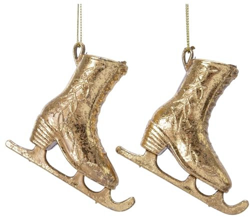 Dadeldo Living & Lifestyle Schlittschuhe Dekohänger 2er-Set Resin Gold 8cm Weihnachtsdeko