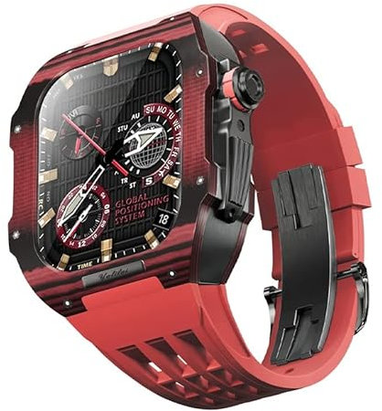 ZEDEVB Fluorubber Carbon Fiber Uhrenarmband für Apple Watch 8/7/6/5/4/SE, Luxus Carbon Fiber Uhrenarmband kompatibel mit iWatch Series 44/45 mm mit Werkzeugen, 44mm, Achat