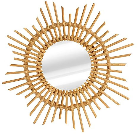 Rattan-Wandspiegel, Boho-Hängewandspiegel, Dekorativer Rattan-Kreisspiegel, Wandmontage, Wandhängespiegel, Runde Spiegel Für Wohnzimmer, Schlafzimmer, Sternförmig, Handgefertigter Wandspiegel aus Korb