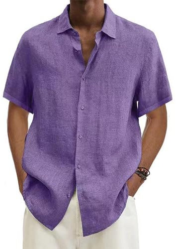 Chemise Homme Ete Chemise Col Mao Homme T-Shirts À Manches Courte Homme Chemise Hawaienne Chemise Été Homme Chemise Manche Courte Homme Chemise Beige Homme Chemise Jeans Violet 2XL