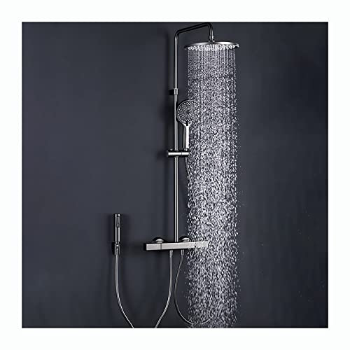 SnamicE Regenduschsystem mit 10-Zoll-Duschkopf, Duscharmatur-Set, Wandmontage-Duschkombinationsset, Messing-Regenmischer-Dusche mit Wannenauslauf, 3 Modi Handbrause, Bidet-Sprühgerät (schwarz) (grau)