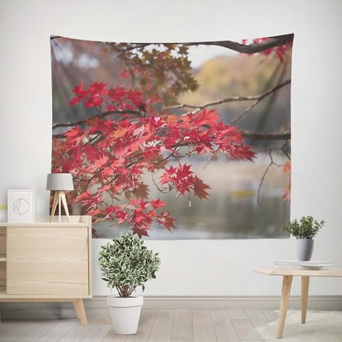 EHOMERY Hanshi Wandteppich Wanddekoration Tumblr Japanische Ahornblattlandschaft Wandbehang Quer Wanddekoration Cafe Wohnzimmer Schlafzimmer Wandbehang Dekoration 100x70cm