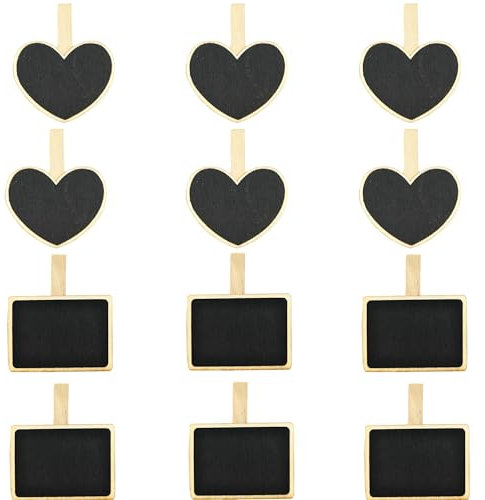 ZAHD 12 Pièces Mini Panneau d'Affichage avec Pince Mini DIY Tableau Noir Ardoise Mémo pour Mémo Mini Tableaux MéMo Mini Tableau Noir Ardoise Mini Tableau Noir Bois Message Rectangle pour mariage