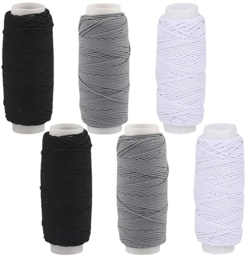 6 Stück Elastischer Nähgarn, Nähgarn für Nähmaschine Kann Zur Herstellung Von Kleidung Verwendet Werden,Nähgarn,Nähmaschinengarn Eignet Sich Auch für Perlenarmbänder (schwarz, weiß, grau)