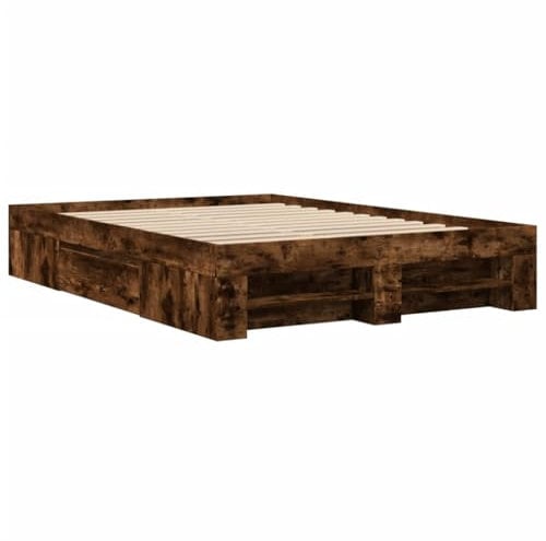 vidaXL Bettgestell, Bettrahmen mit Lattenrost, Schlafzimmerbett Bett mit Stauraum, Doppelbett für Schlafzimmer, Räuchereiche 120x200cm Holzwerkstoff