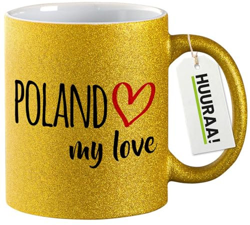 Huuraa Glitzer Kaffeetasse Poland my love Geschenk 330ml Gold Poland Geschenkidee