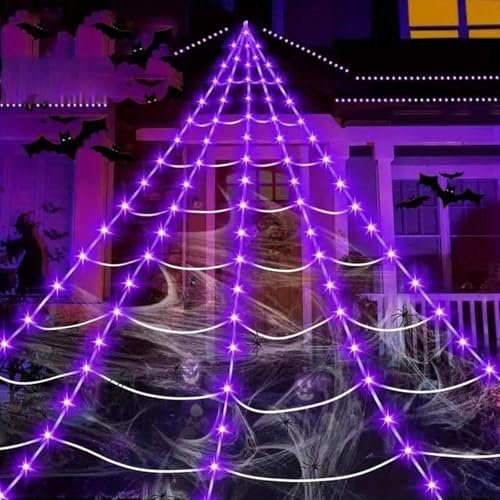 Hängelampe mit Spinnennetz-Design für Raumdekoration, 500CM Halloween Dekoration Riesen Spinnennetz Licht, LED Halloween Lichterkette mit 8 Modes, Halloween Outdoor Licht für Garten Dekor