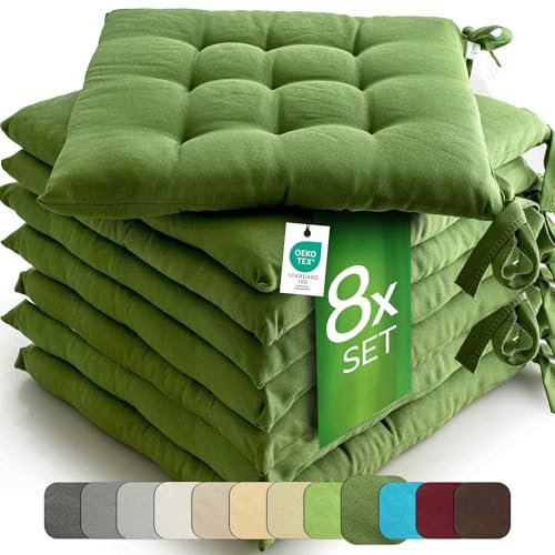 etérea 8er Set Sitzkissen Outdoor 40x40 mit Bändern - Stuhlkissen Kaktus für Gartenstuhl & Innenbereich - waschbare Sitzauflagen Gartenmöbel - 8 Stück Kissen 40x40 cm - Kaktus