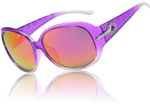 DUCO Vintage Sonnenbrille für Damen Frauen Retro Sonnenbrillen mit UV400 Schutz Klassisch Rahmen Designer-Stil 6214 (Farbverlauf Lila Rahmen Revo Rot Linse)