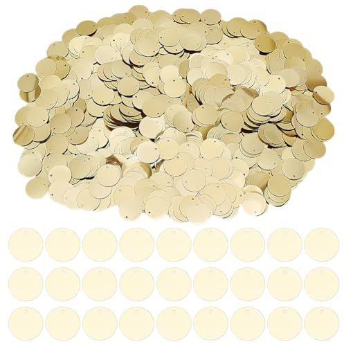 GOMAKERER 100g Flache Runde Pailletten 1.95cm Große Metallisch Goldene Pailletten Lose Pailletten Bastel Pailletten Zubehör Mit Loch Zum Aufnähen Stickapplikationen DIY Bastelarbeiten